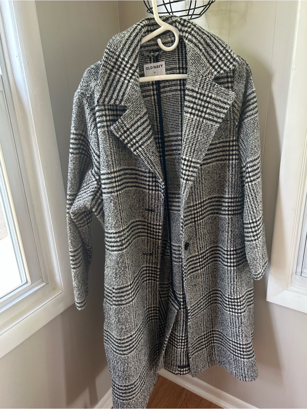 Old Navy Black & White Plaid Pea Coat